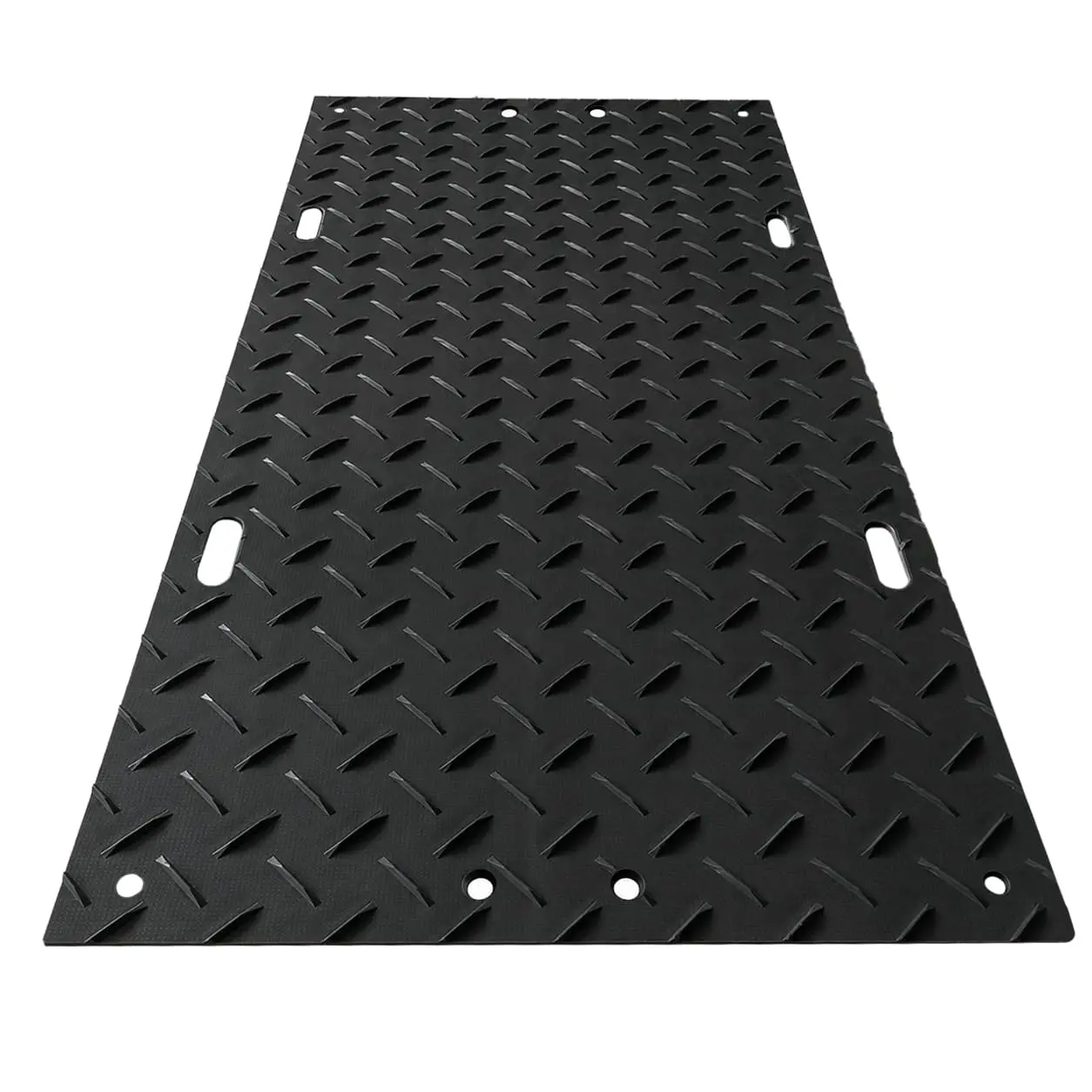 Track Mat Hire Melbourne: black HDPE track mat with diamond-tread texture